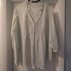 Rose & Olive Light Blue and Green Patterned Blouse